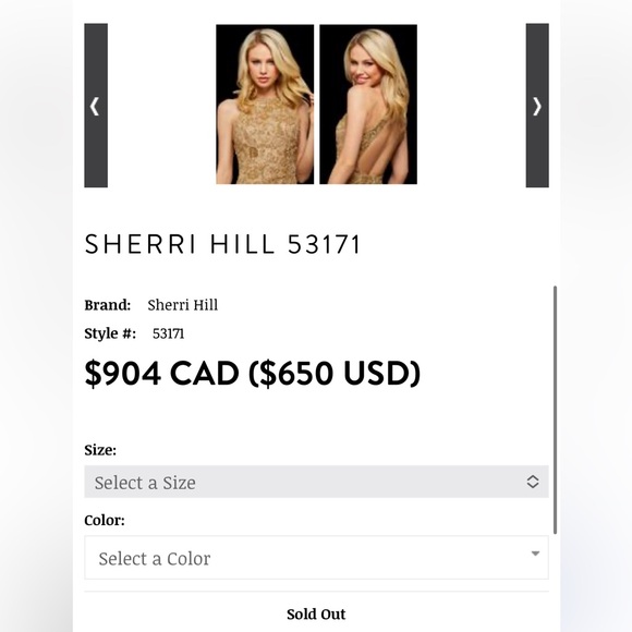 SHERRI HILL 53171 Gold Embellished Open-Back Dress - Picture 3 of 11